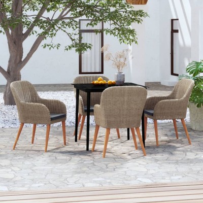 Juego de comedor de jardín 5 piezas con cojines marrón