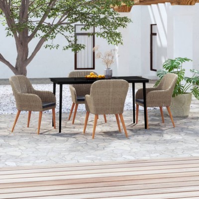 Juego de comedor de jardín 5 piezas con cojines marrón