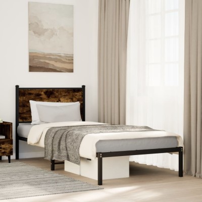 Estructura de cama sin colchón metal roble ahumado 75x190 cm