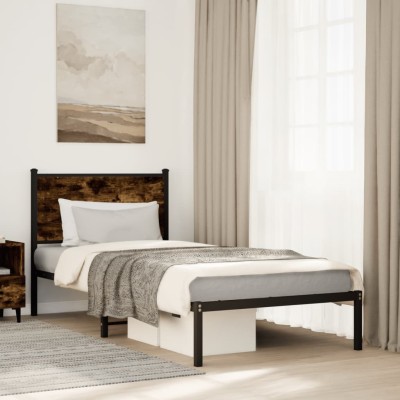 Estructura de cama sin colchón metal roble ahumado 90x190 cm
