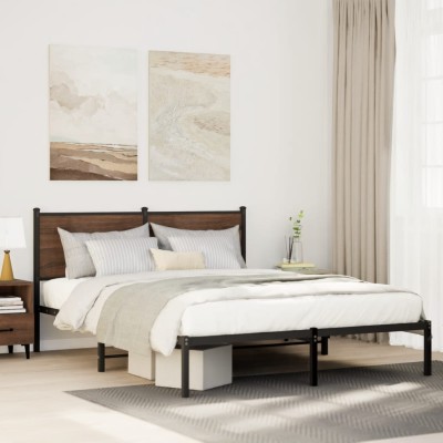 Estructura de cama sin colchón metal roble ahumado 137x190 cm