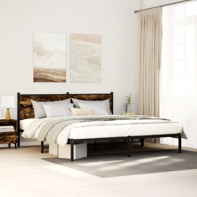 Estructura de cama sin colchón metal roble ahumado 180x200 cm