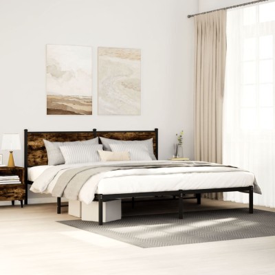 Estructura de cama sin colchón metal roble ahumado 183x213 cm