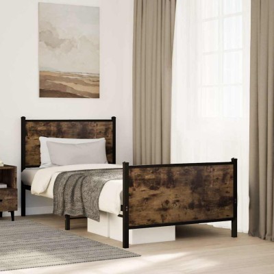 Estructura de cama sin colchón metal roble ahumado 80x200 cm