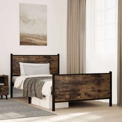 Estructura de cama sin colchón metal roble ahumado 100x200 cm
