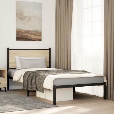 Estructura de cama sin colchón metal roble Sonoma 100x200 cm