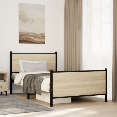 Estructura de cama sin colchón metal roble Sonoma 100x200 cm