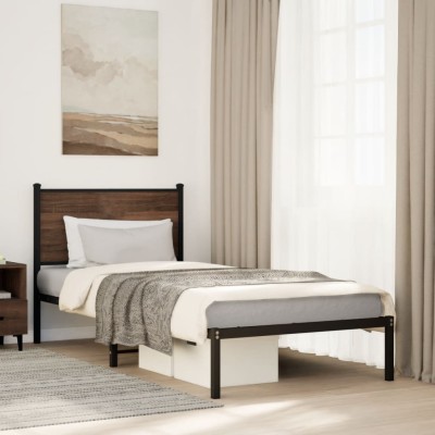 Estructura de cama sin colchón metal marrón roble 90x190 cm