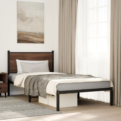 Estructura de cama sin colchón metal marrón roble 100x190 cm