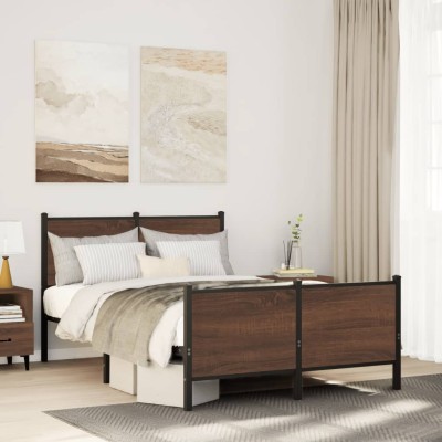 Estructura de cama sin colchón metal marrón roble 137x190 cm
