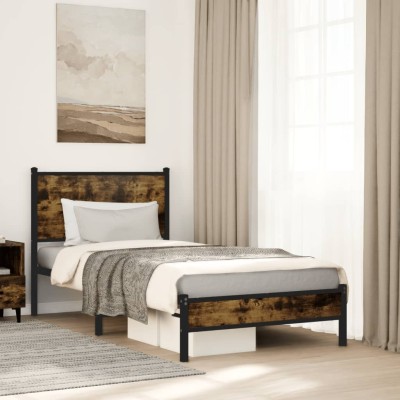 Estructura de cama sin colchón metal roble ahumado 80x200 cm