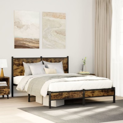 Estructura de cama sin colchón metal roble ahumado 150x200 cm