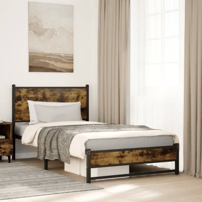 Estructura de cama sin colchón metal roble ahumado 100x190 cm