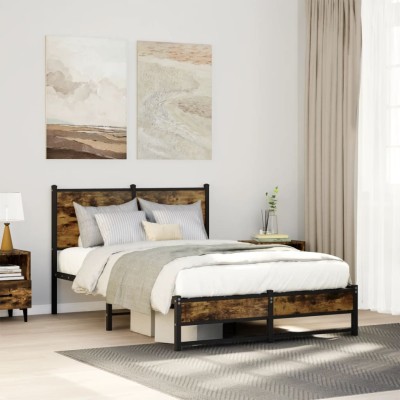 Estructura de cama sin colchón metal roble ahumado 120x190 cm