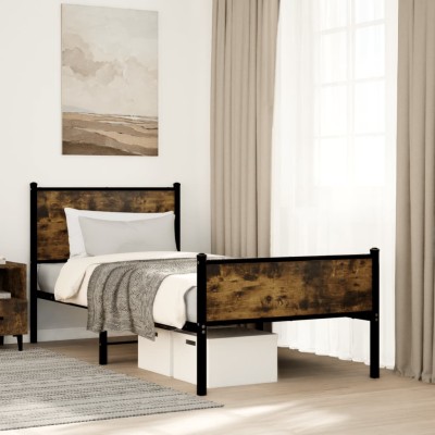 Estructura de cama sin colchón metal roble ahumado 75x190 cm