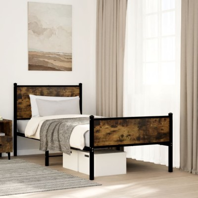 Estructura de cama sin colchón metal roble ahumado 90x200 cm