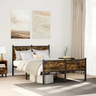 Estructura de cama sin colchón metal roble ahumado 120x190 cm