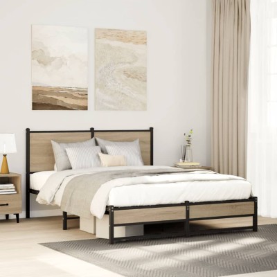 Estructura de cama sin colchón metal roble Sonoma 140x200 cm