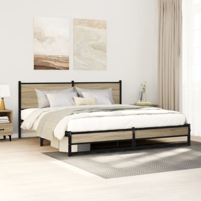 Estructura de cama sin colchón metal roble Sonoma 160x200 cm