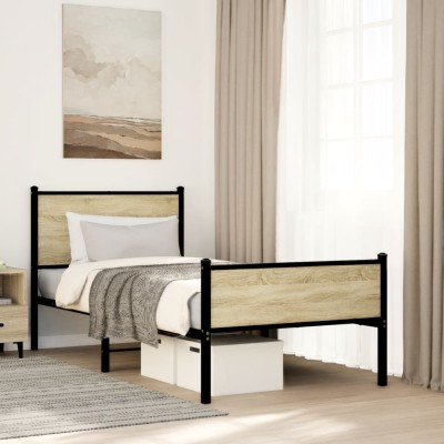 Estructura de cama sin colchón metal roble Sonoma 75x190 cm