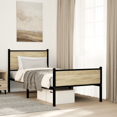 Estructura de cama sin colchón metal roble Sonoma 90x190 cm