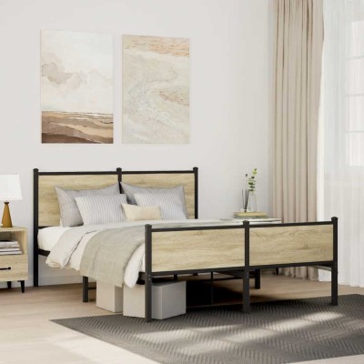 Estructura de cama sin colchón metal roble Sonoma 140x190 cm