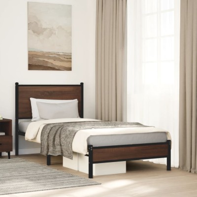 Estructura de cama sin colchón metal marrón roble 90x190 cm