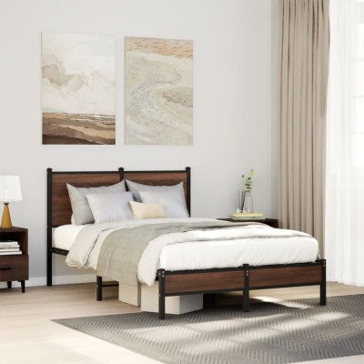 Estructura de cama sin colchón metal marrón roble 120x200 cm