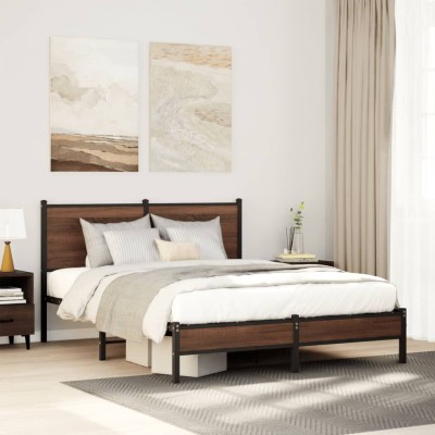 Estructura de cama sin colchón metal marrón roble 137x190 cm