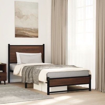 Estructura de cama sin colchón metal marrón roble 75x190 cm