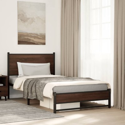 Estructura de cama sin colchón metal marrón roble 100x200 cm