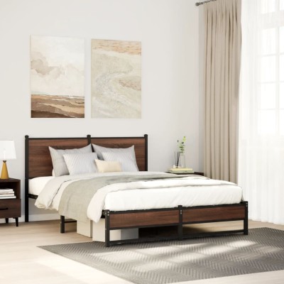 Estructura de cama sin colchón metal marrón roble 137x190 cm