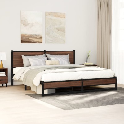 Estructura de cama sin colchón metal marrón roble 160x200 cm