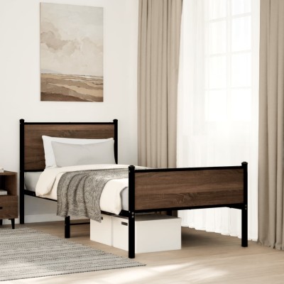 Estructura de cama sin colchón metal marrón roble 80x200 cm