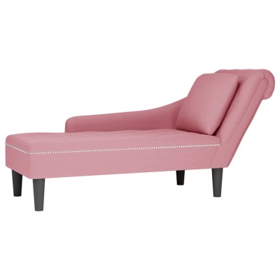Tumbona con almohada y reposabrazo derecho terciopelo rosa