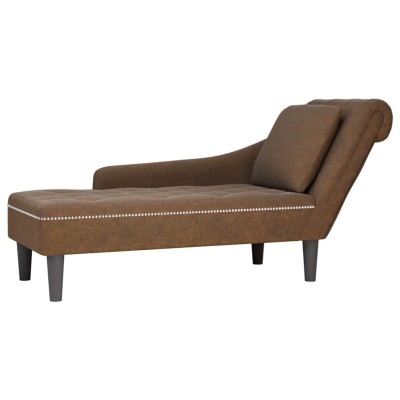 Tumbona con almohada reposabrazo derecho cuero sintético marrón