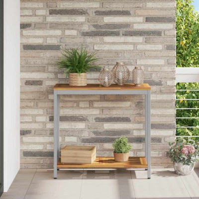 Mesa de Exterior con estante Natural y gris 80 x 35 x 75 cm