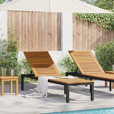 Tumbona 1-persona Negro 200 x 55 x 35cm Madera maciza de Acacia