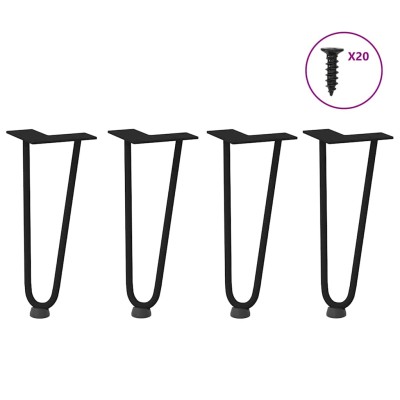 Patas de horquilla para mesa de centro (4 unidades), color negro, 30 cm, acero macizo