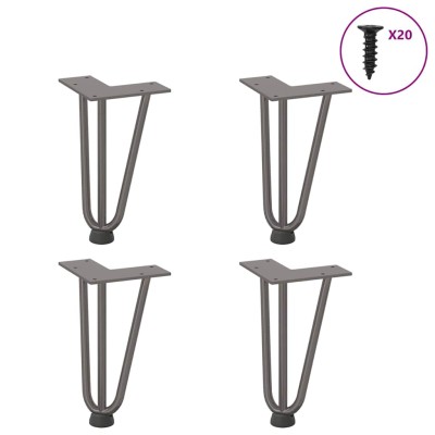 Patas de horquilla para mesa de centro (4 unidades, acero natural, 20 cm, acero macizo)