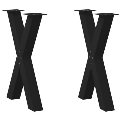 Patas para mesa de comedor en forma de X (2 unidades), color negro, 50 x (72-73) cm, acero