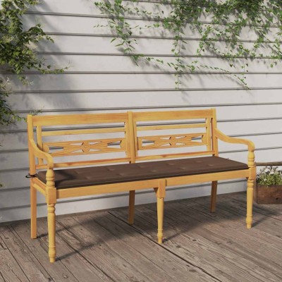 Banco Batavia con cojín gris taupe madera maciza de teca 150 cm