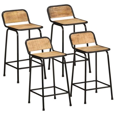 Taburetes de barra 4 uds 46x35,5x80 cm madera maciza de mango
