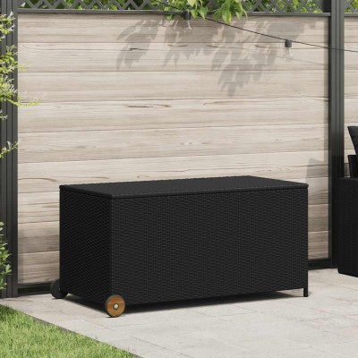 Caja de almacenaje de jardín ratán sintético negro 120x65x61 cm