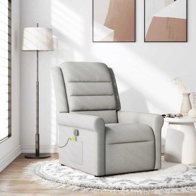Sillón de masaje reclinable de tela gris nube