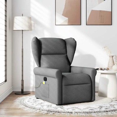 Sillón de masaje reclinable de tela gris oscuro
