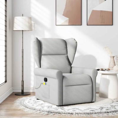 Sillón de masaje reclinable de tela gris nube