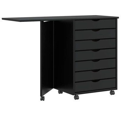 Mueble con ruedas y escritorio MOSS madera maciza pino negro