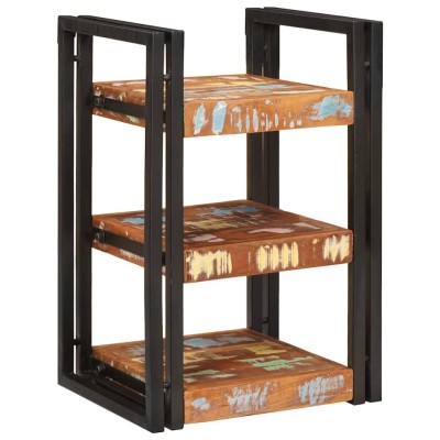 Mesa de Noche Marrón y negro madera sólida recuperada