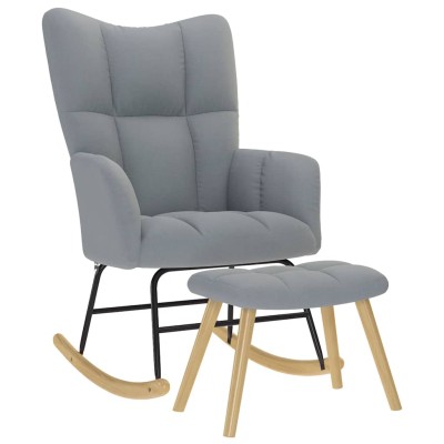 Sillón mecedora con taburete tela gris claro